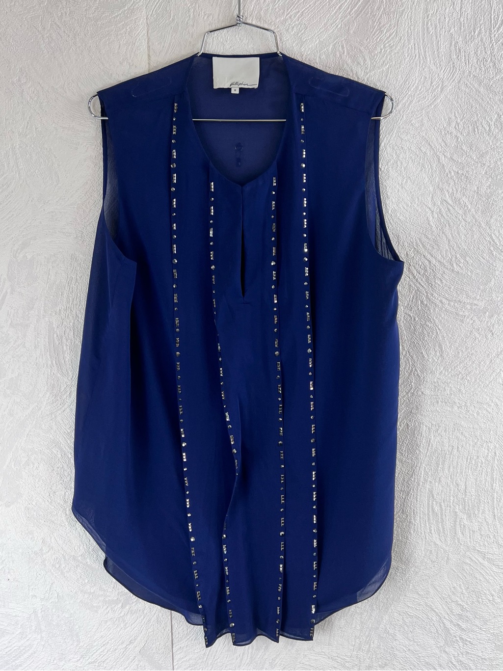 Phillip Lim Silk Chiffon Sleeveless Blue Embellished Blouse Size 8